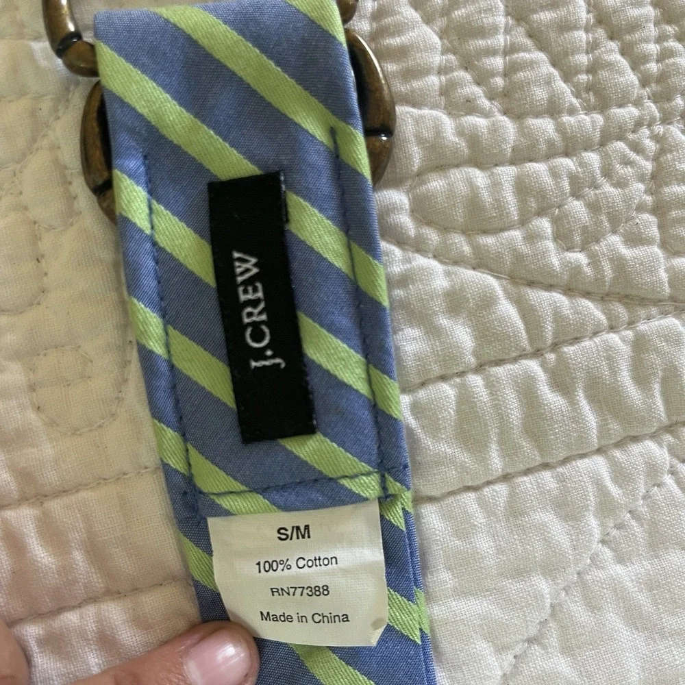 J Crew D Ring Green Blue Ribbon‎ Belt S/M 100% Cotton 42
